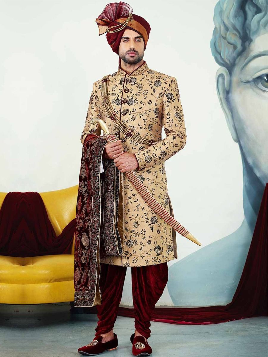 Golden Color Wedding Sherwani
